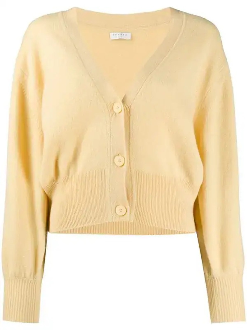 SANDRO Paris Happy Short Cropped Cardigan 100% Wool Pale Yellow V-Neck Size 1